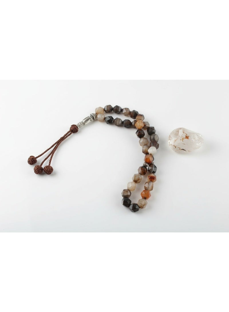 مجموعة كامين مسبحة أنيقة من العقيق - مصنوعة يدوياً بأحجار سداسية الشكل وشرابة على الطراز العربي - Image 2